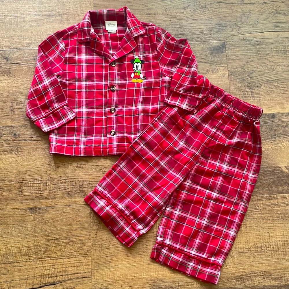 Disney Store Authentic Mickey Mouse Christmas plaid Pajamas little Boys